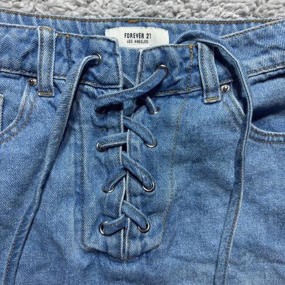 Forever 21 Skirt Womens Small Mini Lace Up Raw Hem Frayed Pockets Casual Denim - Picture 3 of 5